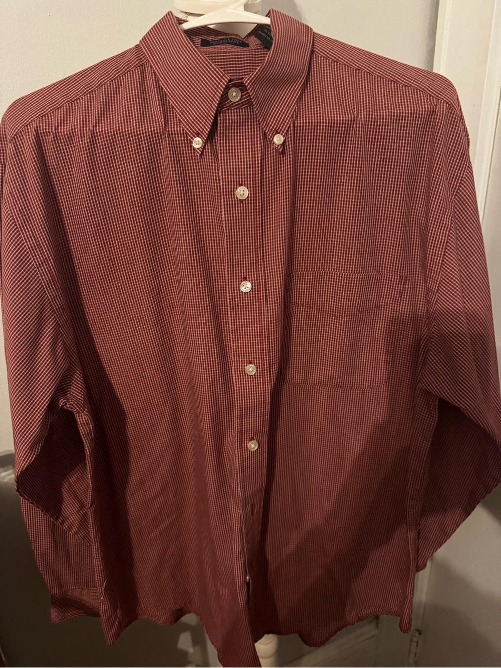 Van Heusen Men's Red Micro-Check Button-Down Dress Shirt
